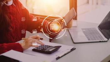 Document Management System , online documentation database and process automation to efficiently manage files, knowledge and documentation in enterprise with ERP. Corporate business technology. photo