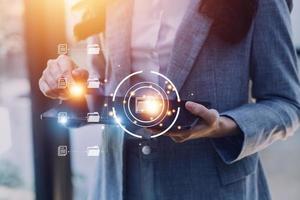 Document Management System , online documentation database and process automation to efficiently manage files, knowledge and documentation in enterprise with ERP. Corporate business technology. photo