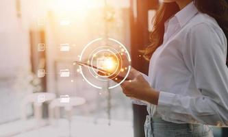 Document Management System , online documentation database and process automation to efficiently manage files, knowledge and documentation in enterprise with ERP. Corporate business technology. photo