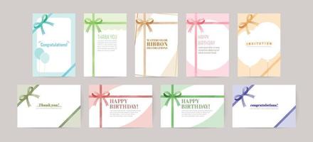 Vector card set with watercolor ribbon decoration. greetings, birthday card, invitation