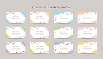 Vector design templates with colorful watercolor bubbles, gold lines. business cards