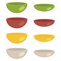 Empty bowls and plates collection in different colors. vector