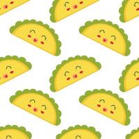 Mexican fastfood happy taco character seamless pattern. vector