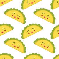 Mexican fastfood happy taco character seamless pattern. vector