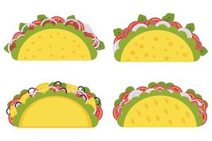 Hand drawn tacos collection in flat style. vector