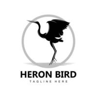 diseño de logotipo de cigüeña de garza de pájaro, garza de pájaro volando en el vector del río, ilustración de marca de producto