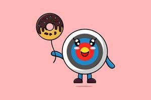 blanco de tiro con arco de dibujos animados lindo flotando con donuts vector