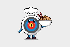 cartoon Archery target chef hold noodles in bowl vector