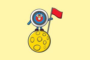 cartoon Archery target standing on moon with flag vector