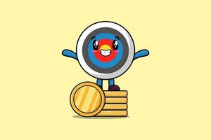 Cute Archery target standing in stacked gold coin vector