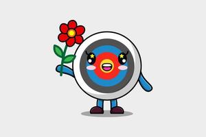 Cute cartoon Archery target holding red flower vector