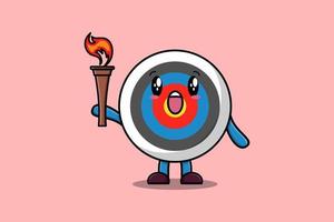 cute Archery target cartoon holding fire torch vector