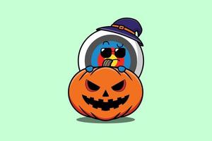 Cute Archery target cartoon hiding in pumpkin vector