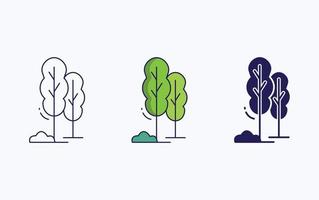 icono de árbol, línea e ilustración de vector de glifo