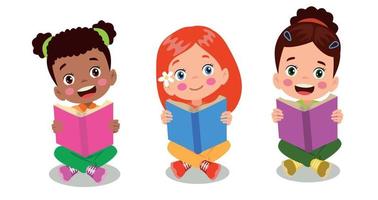 Set icons of small children reading a book vector