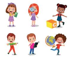 cartoon caharecter happy kid studynig and learning vector