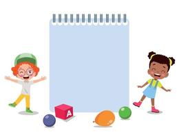 Kids holding banners. Vector boy and girl with empty banner, illustration cartoon school kid and board for text