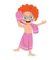 Little boy wearing bathrobe standing with towel vector image