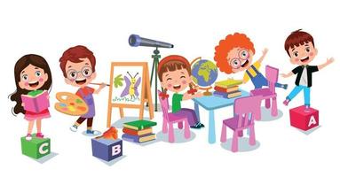 cartoon caharecter happy kid studynig and learning vector