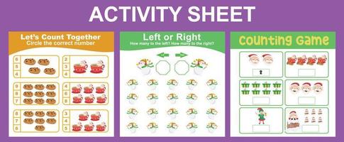 3 in 1 Mathematic Activity Sheet for children vector