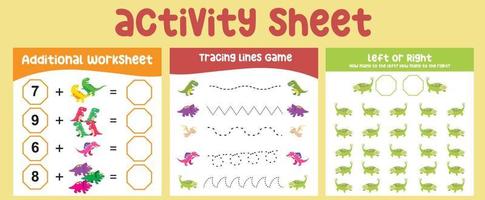 3 in 1 Activity sheet for children. Educational printable sheet for children vector