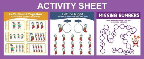 3 in 1 Mathematic Activity Sheet for children vector