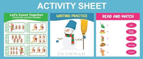 3 in 1 Activity Sheet for children vector