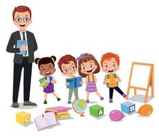 cute students and teacher in classroom vector