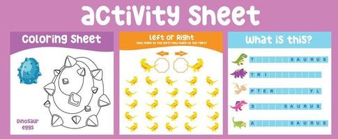 3 in 1 Activity sheet for children. Educational printable sheet for children vector