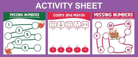 Ficha de actividades matemáticas 3 en 1 para niños vector