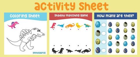 3 in 1 Activity sheet for children. Educational printable sheet for children vector