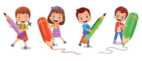 cartoon caharecter happy kid studynig and learning vector