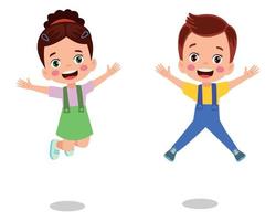 Jumping kids. Happy funny children playing and jumping in different action poses education little team vector characters. Illustration of kids and children fun and smile