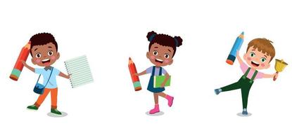 back to school school classroom and cute happy students vector