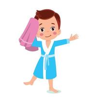 Little boy wearing bathrobe standing with towel vector image