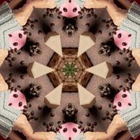 Abstract kaleidoscope background with square dimensions. Beautiful multicolor kaleidoscope texture.  with a brown base color with a little extra pink, green and red photo