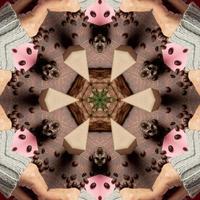 Abstract kaleidoscope background with square dimensions. Beautiful multicolor kaleidoscope texture.  with a brown base color with a little extra pink, green and red photo