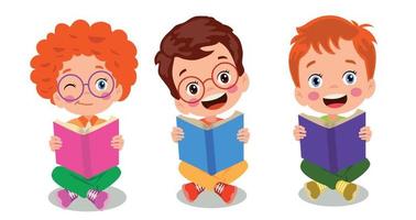 Set icons of small children reading a book vector