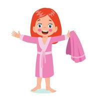 Little boy wearing bathrobe standing with towel vector image