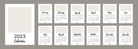 calendario mensual clásico para 2023. un calendario de estilo minimalista de forma cuadrada. plantilla de calendario. vector