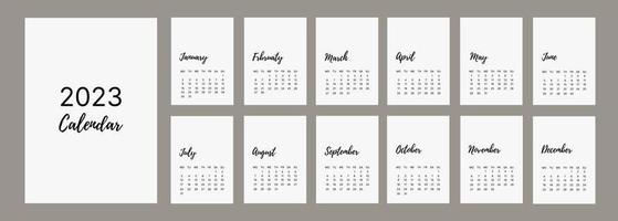 classic monthly calendar for 2023. A calendar in the style of minimalism of a square shape. Calendar template. vector