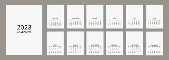 calendario mensual clásico para 2023. un calendario de estilo minimalista de forma cuadrada. plantilla de calendario. vector