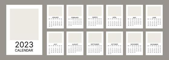 calendario mensual clásico para 2023. un calendario de estilo minimalista de forma cuadrada. plantilla de calendario. vector