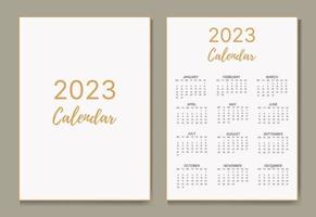 calendario mensual clásico para 2023. un calendario de estilo minimalista de forma cuadrada. plantilla de calendario. vector