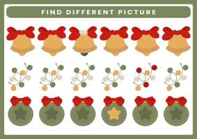 Education game for kids find the different picture printable Christmas worksheet vector