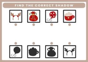 Christmas shadow matching activity for children vector