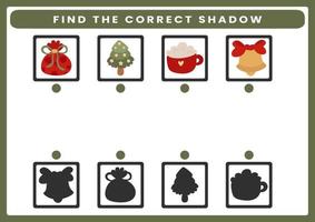 Christmas shadow matching activity for children vector