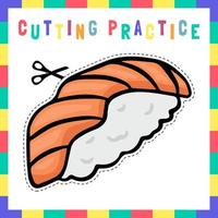 Education games for children cutting practice of cute vector Japanese food printable worksheet