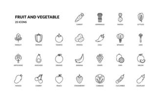 fruit and vegetable grocery vegan veggies grocery food detailed thin line outline icon set. simple vector illustration
