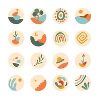 Abstract Boho shape nature style highlight stories social media icon set middle age style vector